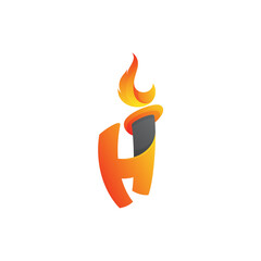H logo and fire design vector, 3d colorful logos