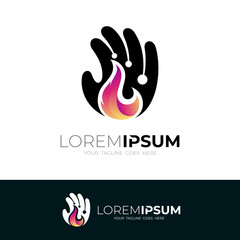 Hand and bonfire logo design combination, danger icon