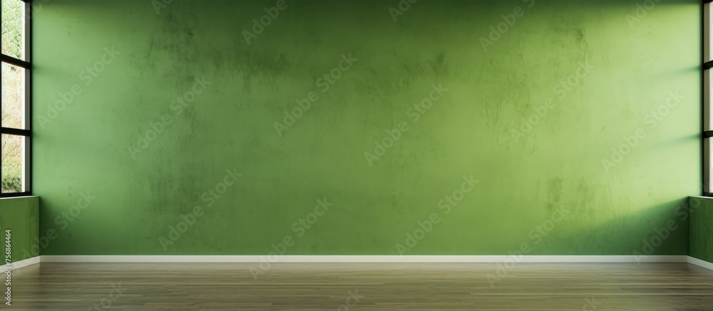 Aufkleber an empty room featuring a green wall with tints and shades of grass. two windows with a rectangular 