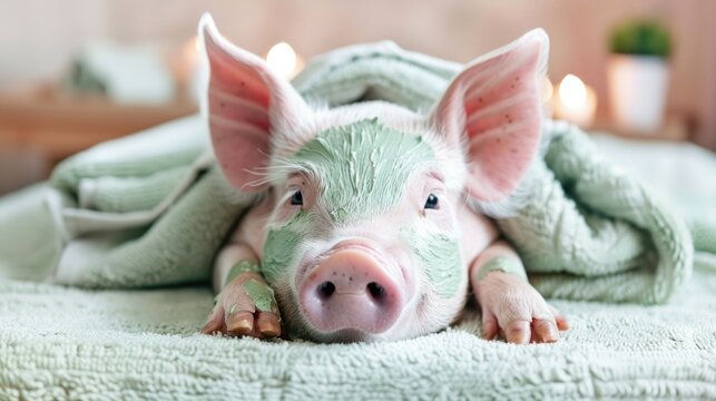 Adorable spa pig: cute and pampered pig enjoying relaxing spa treatments, a charming and delightful scene of animal wellness and indulgence, perfect for showcasing relaxation and cuteness