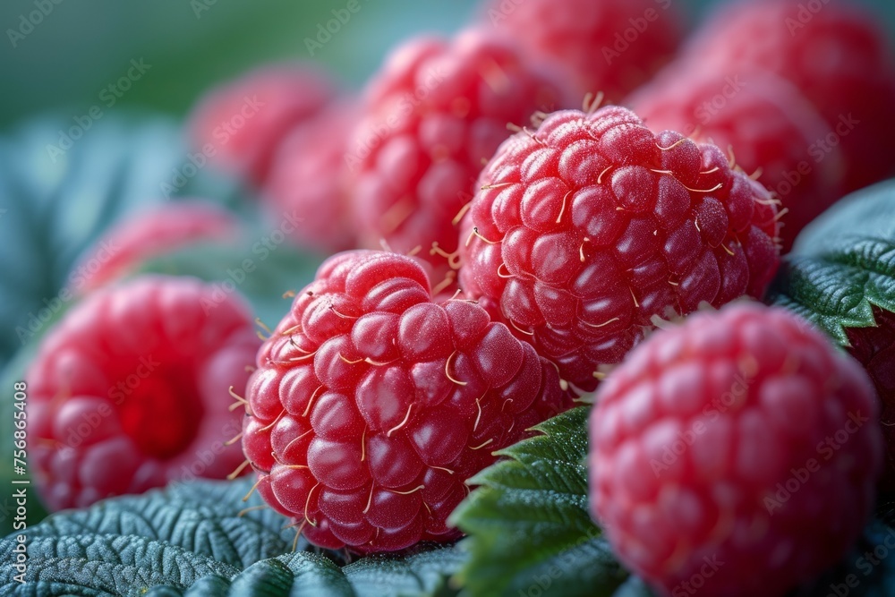 Poster raspberry harvest. background with selective focus and copy space