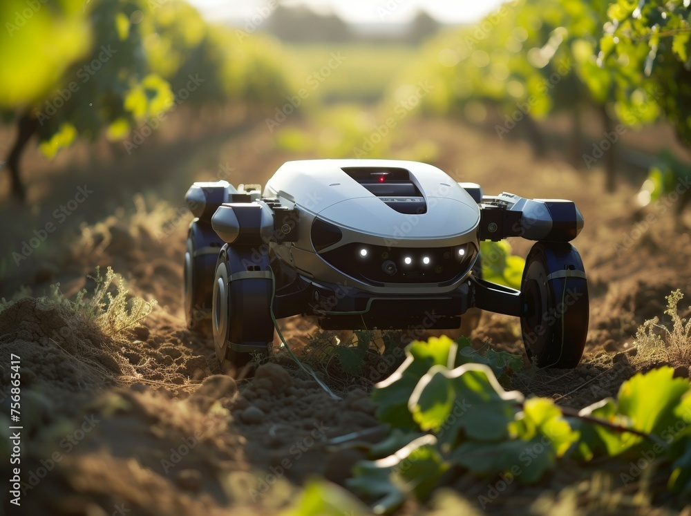 Poster modern farm with robots. background with selective focus and copy space