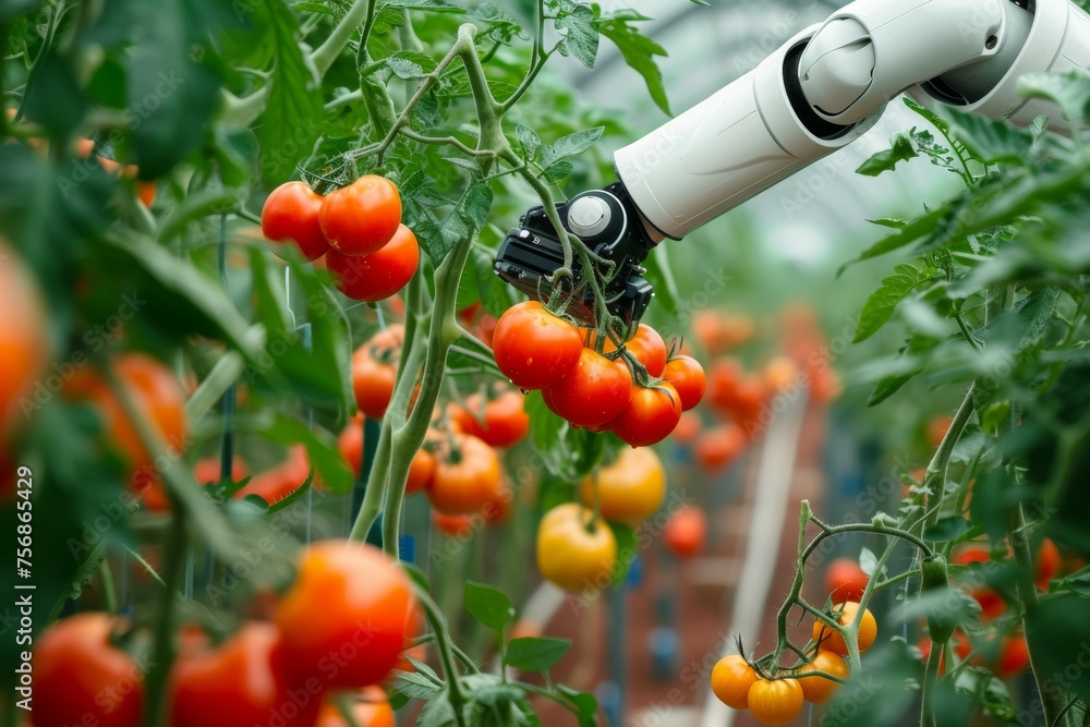 Aufkleber modern greenhouse with robots. background with selective focus and copy space
