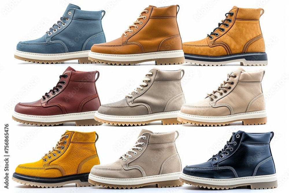 Poster a row of shoes with different colors and styles