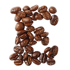 E made of coffee bean, no background, PNG