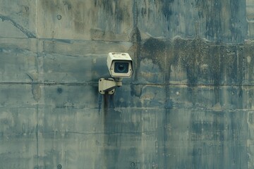 A camera is mounted on a wall
