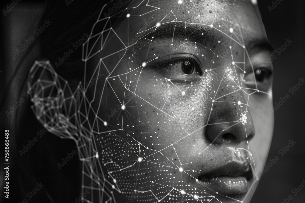 Aufkleber face recognition concept. background with selective focus and copy space