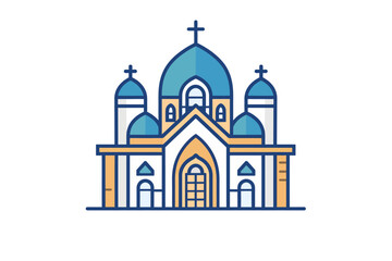an icon of a sinagogue. very simple, just an outline with a white background, simple color