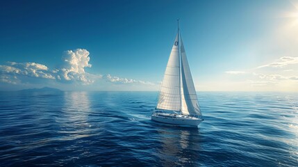 Obraz premium Sailboat on ocean with clouds above