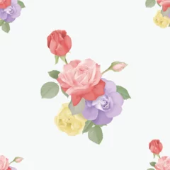 Fotobehang Floral seamless pattern, colorful rose bouquet on light grey background © momosama