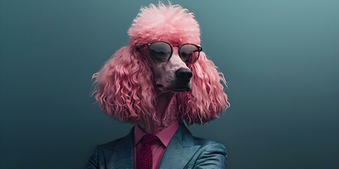 An anthropomorphic pink poodle exudes style in a suit and shades. Concept That sounds like a fun and stylish photo shoot concept! Would you like tips on how to bring this idea to life in a photoshoot