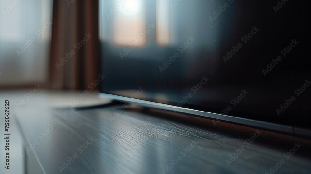 Poster a closeup of a finished lcd screen turned off with just a hint of reflection on its sleek surface em