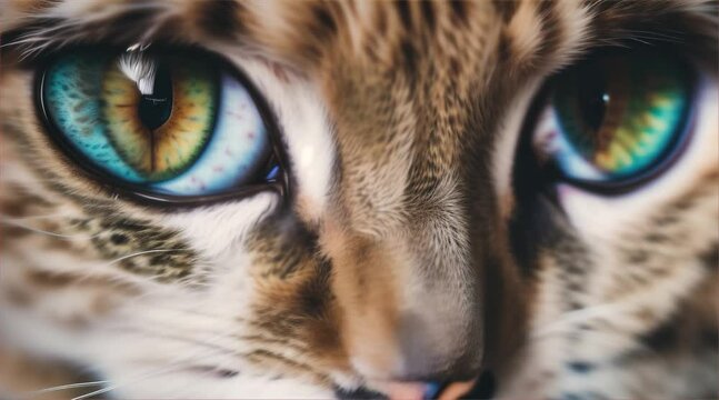 Cat Close-Up Portrait: A beautiful close-up image capturing the striking eyes and fur details of a cat, emphasizing its majestic feline nature