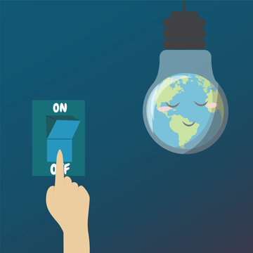 Illustration of cute earth hour turn off the lights for template background or copy space