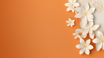 white flowers on orange background with space for text