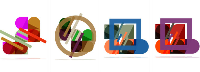 Square and round shape geometric poster set for wallpaper, business card, cover, poster, banner, brochure, header, website