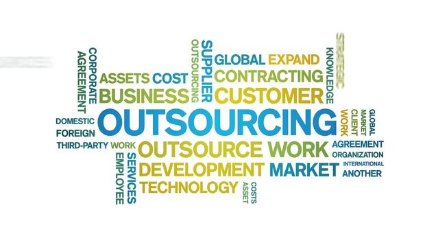 Outsourcing animated word cloud;text design animation tag kinetic typography seamless loop.