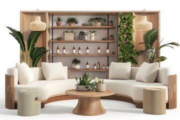 Cozy herbal tea lounge with a calming atmosphere, aromatic teas, and comfortable seating, offering a serene space for clients to enjoy post-treatment refreshments, on isolated white background, Genera