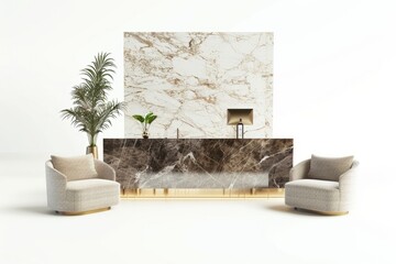 Luxurious spa reception area with a sleek marble counter and plush seating, exuding elegance and sophistication, on isolated white background, Generative AI