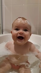 Babys bath time bubbles and giggles