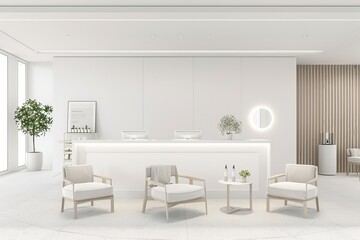 Modern skincare clinic with minimalist decor, advanced skincare technology, and a serene waiting area, providing professional skincare services in a tranquil environment, on isolated white background,