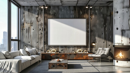 Modern Home Cinema Room with Blank Screen, Comfortable Sofa, and Minimalist Decor, Entertainment Space