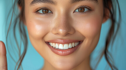 ホワイトニングされた白い歯の女性