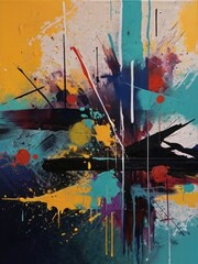 Modern colorful artwork, abstract paint strokes with stripes, lines and geometric shapes. Contemporary painting. Impressionism style. Oil on canvas. Modern poster for wall decoration