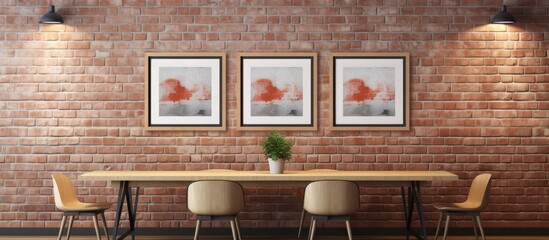 Mock-Up Poster in Dining Room with Brick Wall Background
