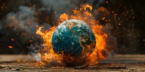 Fotobehang Burning Globe: A Visual Metaphor for Global Warming's Planetary Devastation. Concept Climate Change, Earth Destruction, Environmental Crisis, Catastrophic Events, Impact of Global Warming © Ян Заболотний