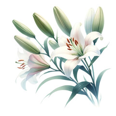 Fototapeta na wymiar Elegant White Lily Watercolor Illustration 