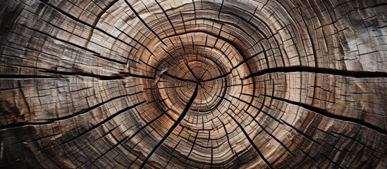 A detailed closeup of a tree stump showcasing the intricate annual rings, resembling a beautiful...