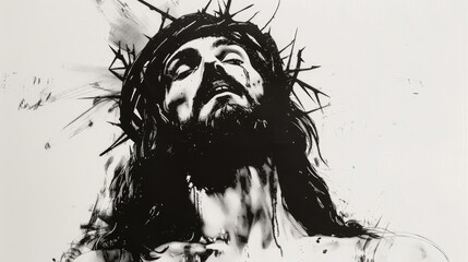 Fototapeta premium Jesus Christ with crown of thorns on white background, digitally rendered illustration.