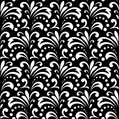 Flower pattern. Seamless white and black ornament. Graphic vector background. Ornament for fabric, wallpaper, packaging