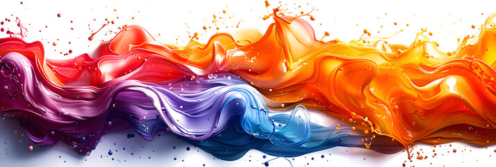 Fusion of vibrant and bold color swirls on white canvas. - obrazy, fototapety, plakaty