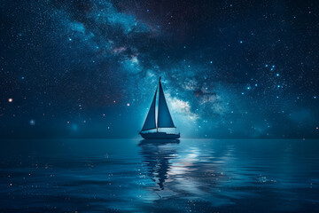 sailing ship in the night - obrazy, fototapety, plakaty