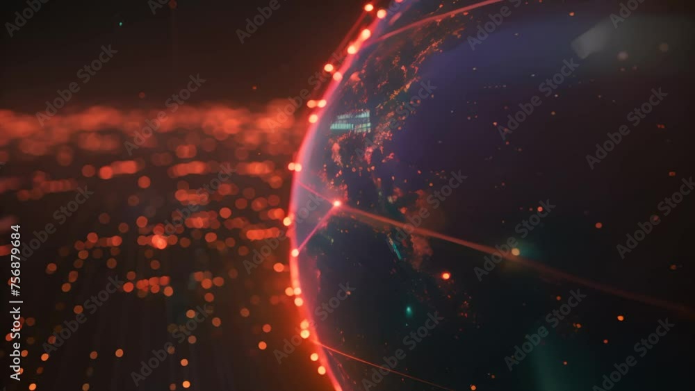 Poster global network concept with earth and connection lines on a dark background