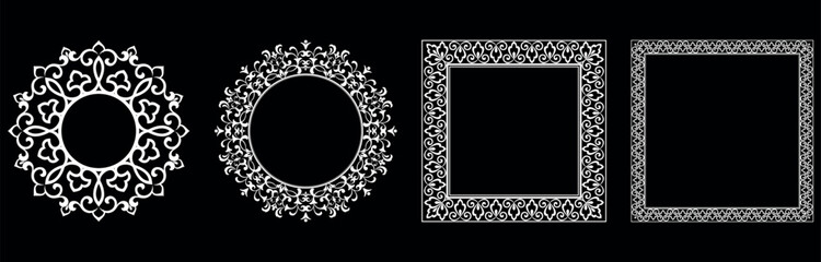 Obraz premium Set of decorative frames Elegant vector element for design in Eastern style, place for text. Floral black and white borders. Lace illustration for invitations and greeting cards.