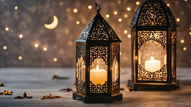 Eid mubarak islamic design Ramadan lantern, eid mubarek video animtion. Abstract background animation, Muslim Holy Month Ramadan Kareem, Ramadan holiday, ai 4k video animation,