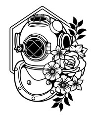 Scuba Dive Illustration, Floral Scuba, Floral Dive, Diver, Scuba Diver, Scuba Clipart, Scuba Cut file, Scuba Cutting Files