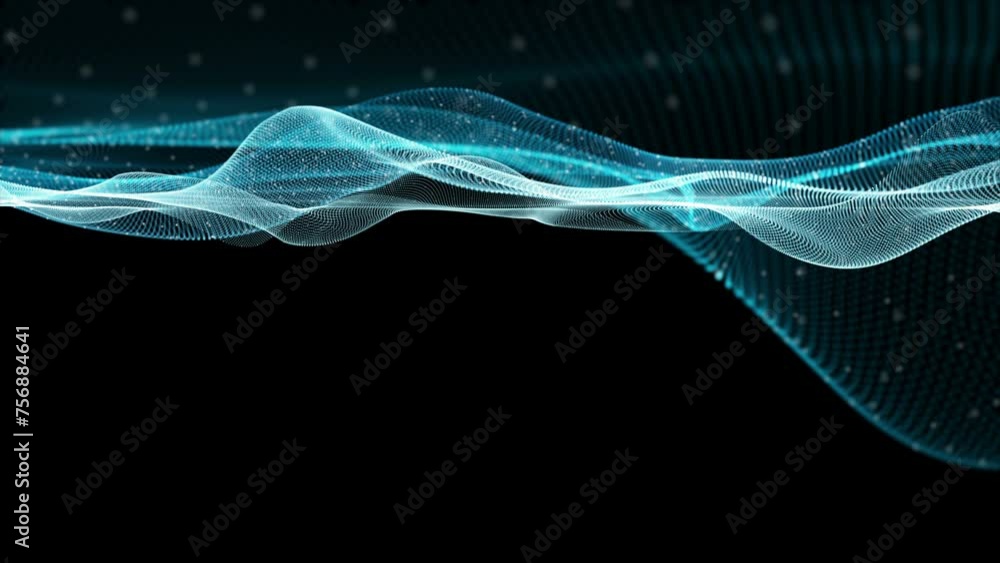 Aufkleber Futuristic video animation with particle wave object in slow motion, 4096x2304 loop 4K