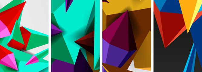 Mosaic triangles poster geometric abstract background set