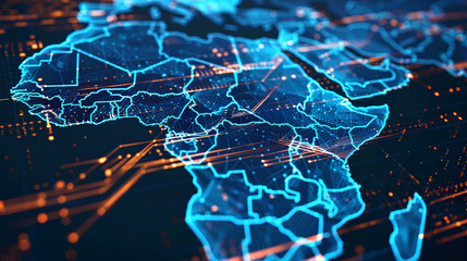 Digital map of Africa, concept of global network and connectivity, high speed data transfer and cyber technology, business exchange, information and telecommunication 