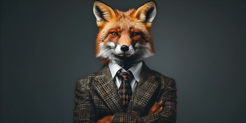 Fashionably Dressed Fox Strikes a Charismatic Pose in Trendy Suit and Tie. Concept Animals in fashion, Fox photography, Stylish poses, Trendy outfits, Wild animal portraits