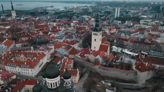 Tilt up from Alexander Nevsky Cathedral to old town Tallinn