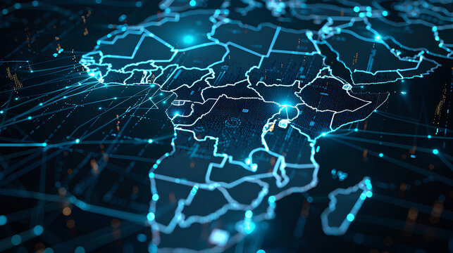 Digital map of Africa, concept of global network and connectivity, high speed data transfer and cyber technology, business exchange, information and telecommunication