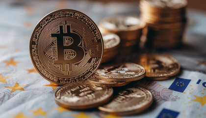 Bitcoin, close-up of a cryptocurrency coin