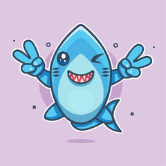 Obraz premium happy shark animal character mascot with peace sign hand gesture isolated cartoon 