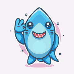 cute shark animal character mascot with ok sign hand gesture isolated cartoon