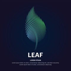 simple logo leaf Illustration in a linear style. Abstract line art green leaf Ecology Logotype concept icon. Vector logo leaf color silhouette on a dark background. EPS 10
